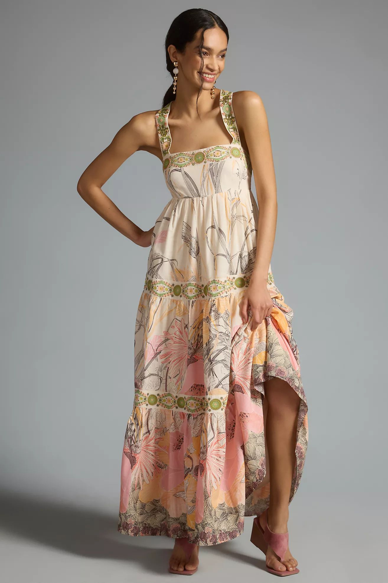 By Anthropologie Square-Neck Floral Maxi Dress | Anthropologie (US)