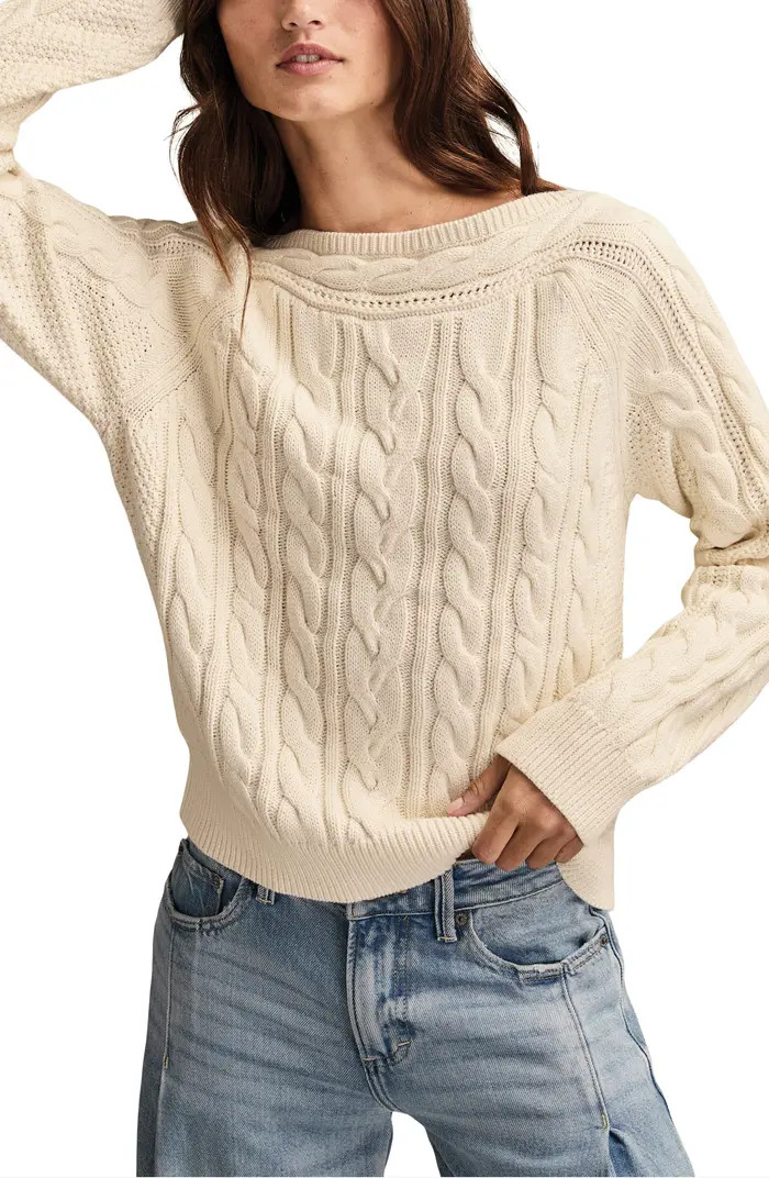 Lucky Brand Cable Stitch Boat Neck Cotton Sweater | Nordstrom | Nordstrom