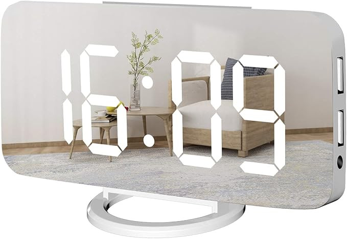 WulaWindy Digital Alarm Clock, Large Mirrored LED Display, with USB Charger, Snooze Function Dim ... | Amazon (US)