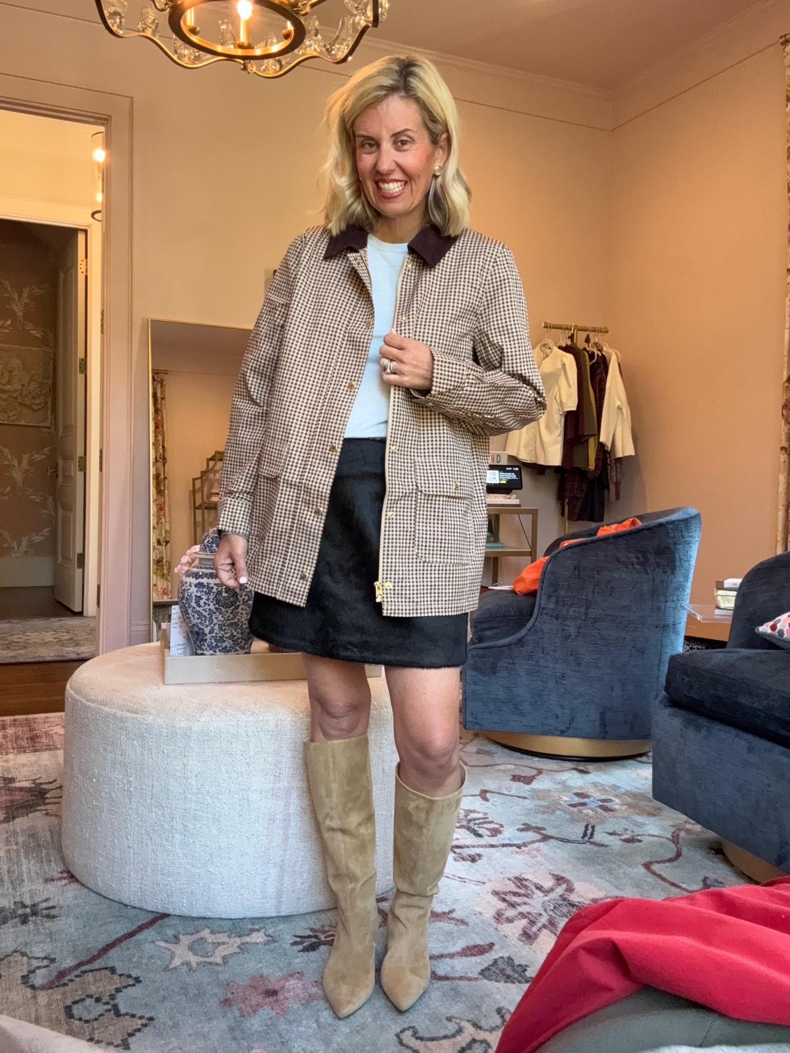 This barn jacket is super cute! I love these jackets are back in style!!
Tee - xs
Jacket - small 
Skirt - small 
Boots - 8 tts

CODES:
*Lilla P - CMLP15
*Allie + Bess - Catherine20