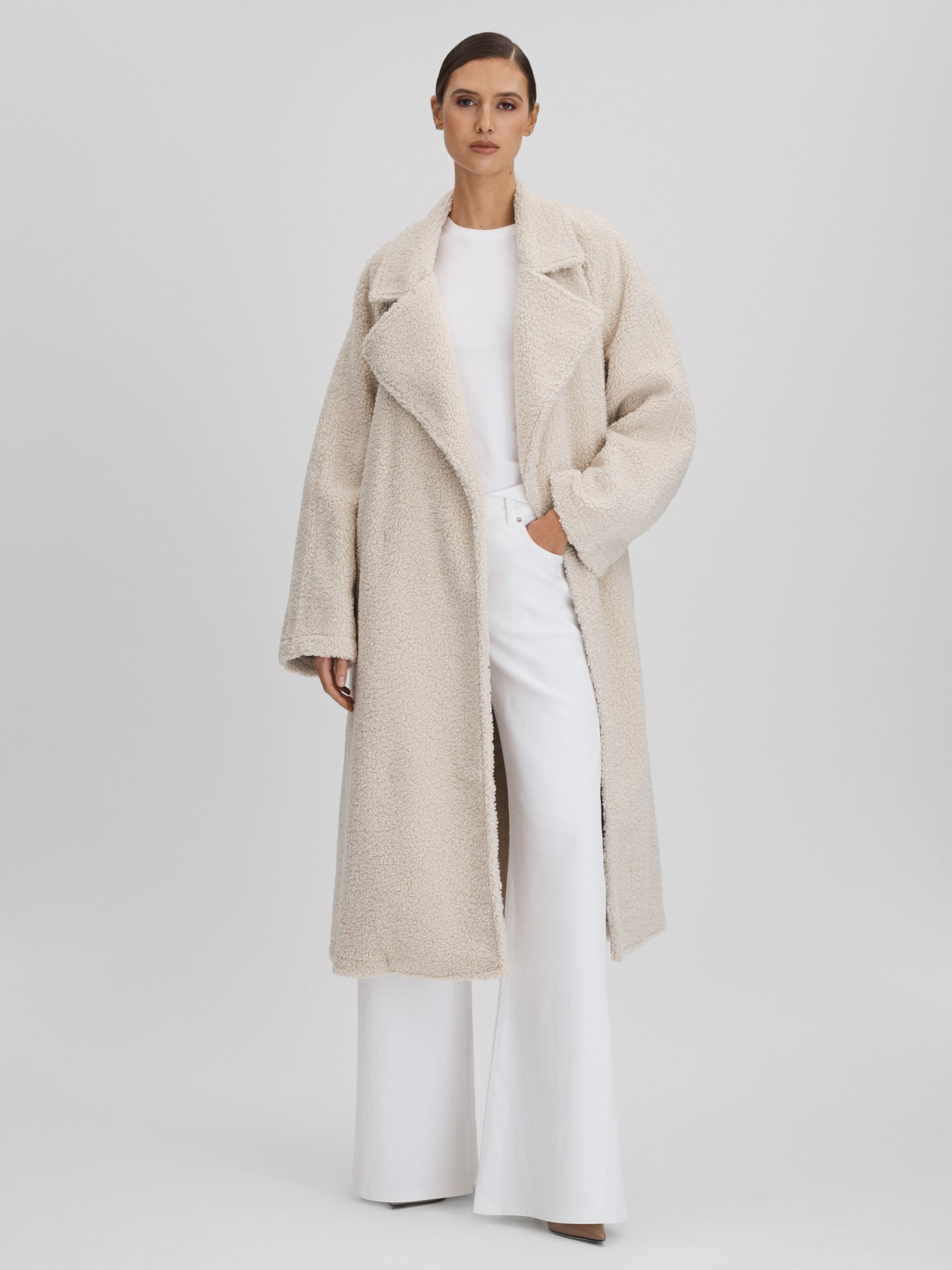 Good American Oversized Sherpa Trench Coat in Bone | Reiss US