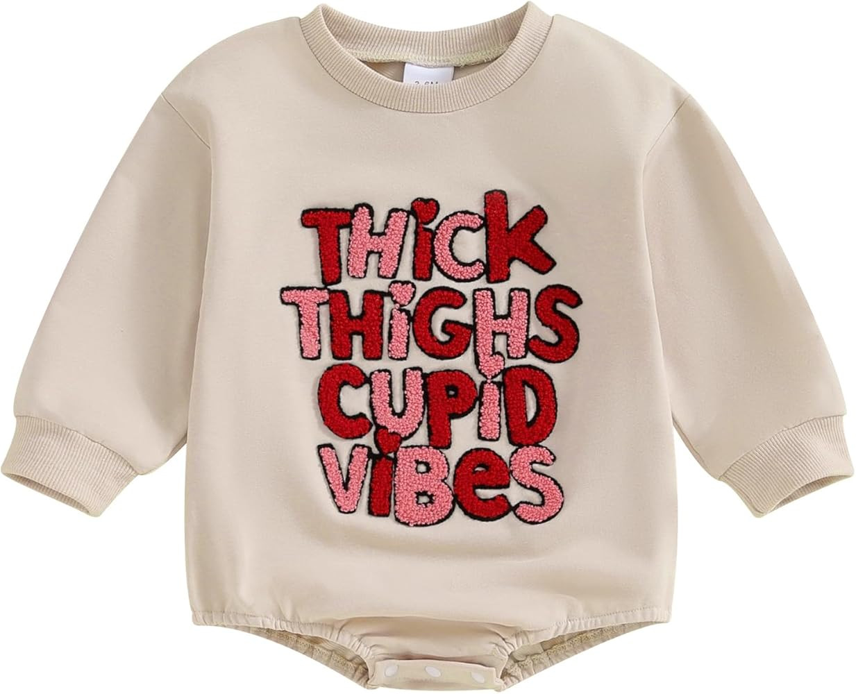 Lesimsam Newborn Baby Boy Girl Valentines Day Outfit Sweatshirt Bubble Romper Oversized Long Slee... | Amazon (US)