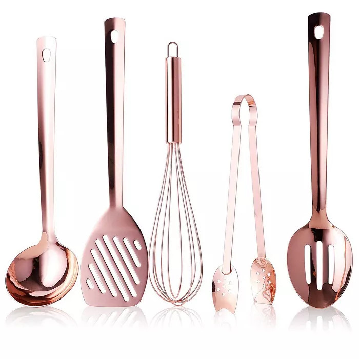 Juvale 5-Pack Kitchen Utensils Rose Gold Copper Plated Set: Cooking Ladle, Egg Whisk, Tongs, Slot... | Target