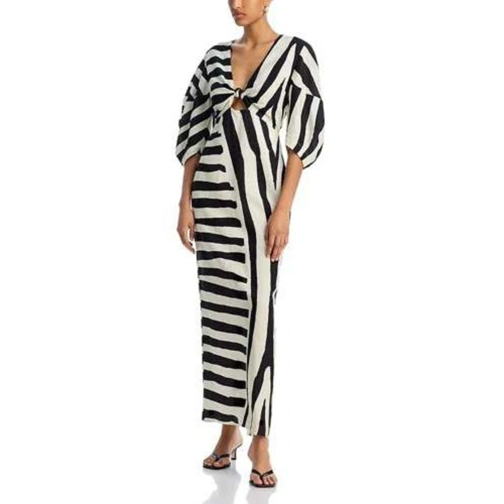 New Cala de la Cruz Dress Medium Black White Zebra Print Linen Cutout Midi | Poshmark