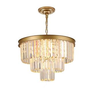 19 in. 6-Light Gold Modern Crystal Chandelier, 3-Tier Luxury Adjustable Pendant Light for Living ... | The Home Depot