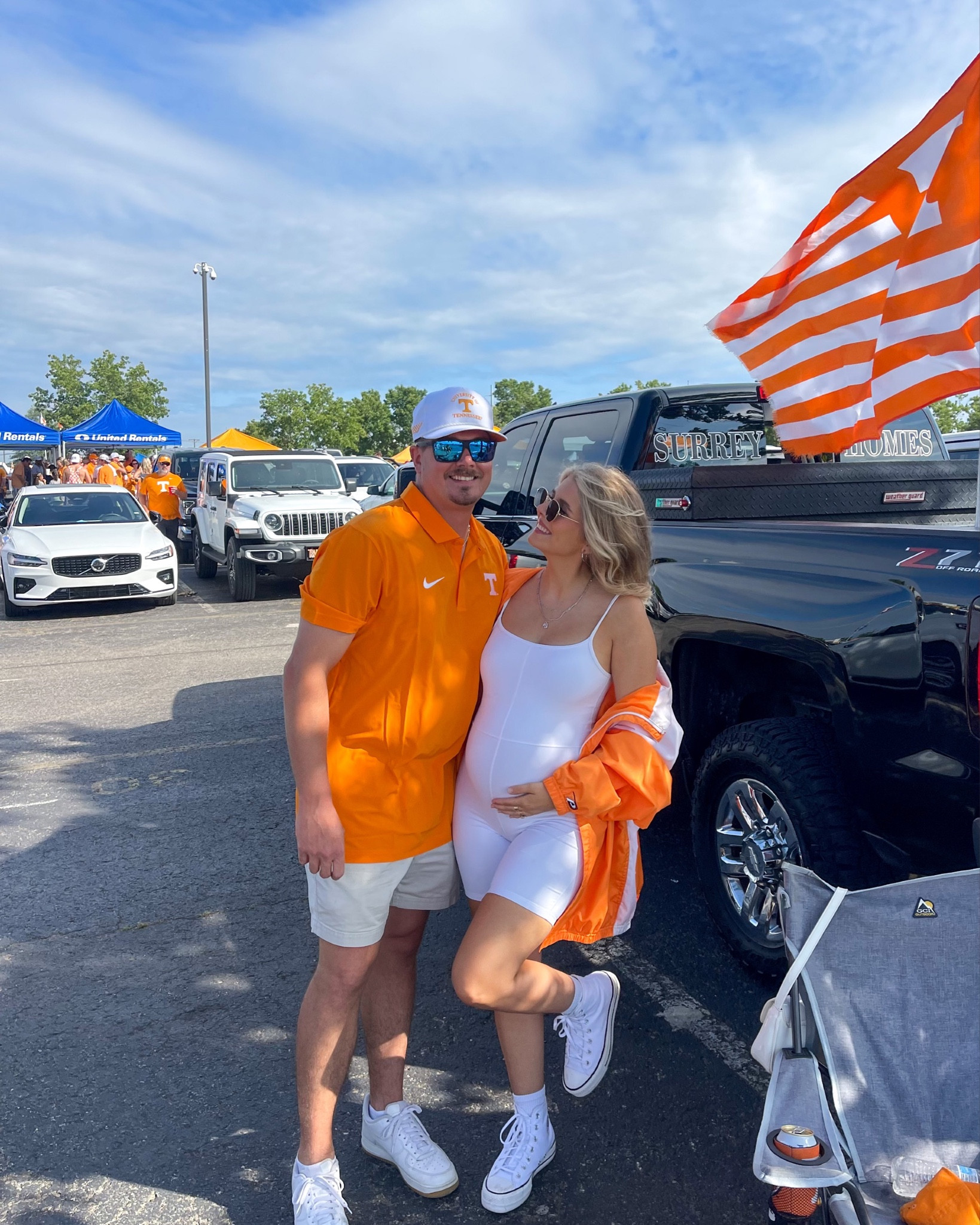 wearing a small in romper. Jake is wearing a size xxl. 

College game day outfit // Tennessee football game outfit 

#LTKFind 

#LTKbump #LTKunder50