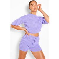 Rib Knit Top & Shorts Co-Ord - Purple - S/M, Purple | Boohoo.com (UK & IE)