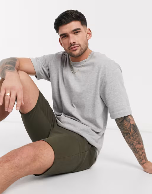 Selected Homme – Oversize-T-Shirt aus schwerer Bio-Baumwolle in Grau | ASOS (Global)