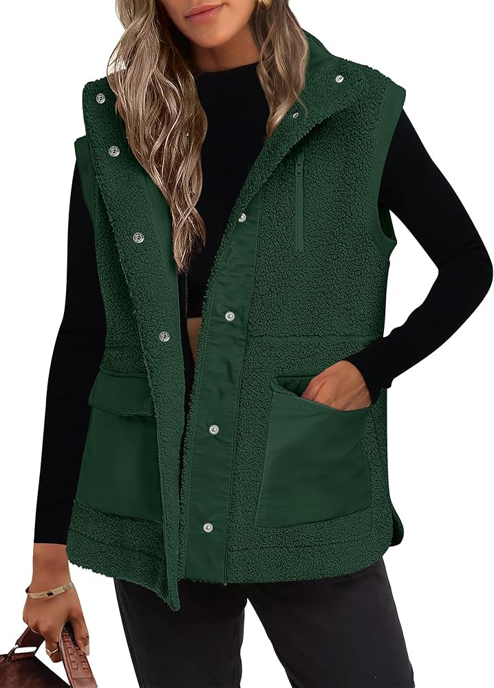 ANRABESS Womens Fuzzy Fleece Vest Sleeveless Casual Warm Button Down Sherpa Jackets Outerwear Wit... | Amazon (US)