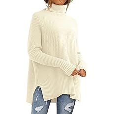 LILLUSORY Women's Turtleneck Oversized Tunic Long Batwing Sleeve Pullover Knit Sweater Tops | Amazon (US)