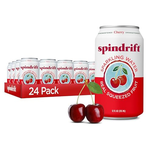 Spindrift Sparkling Water, Cherry Flavored, Made with Real Squeezed Fruit, 12 Fl Oz Cans, Pack of 24 (Only 21 Calories per Can) | Amazon (US)