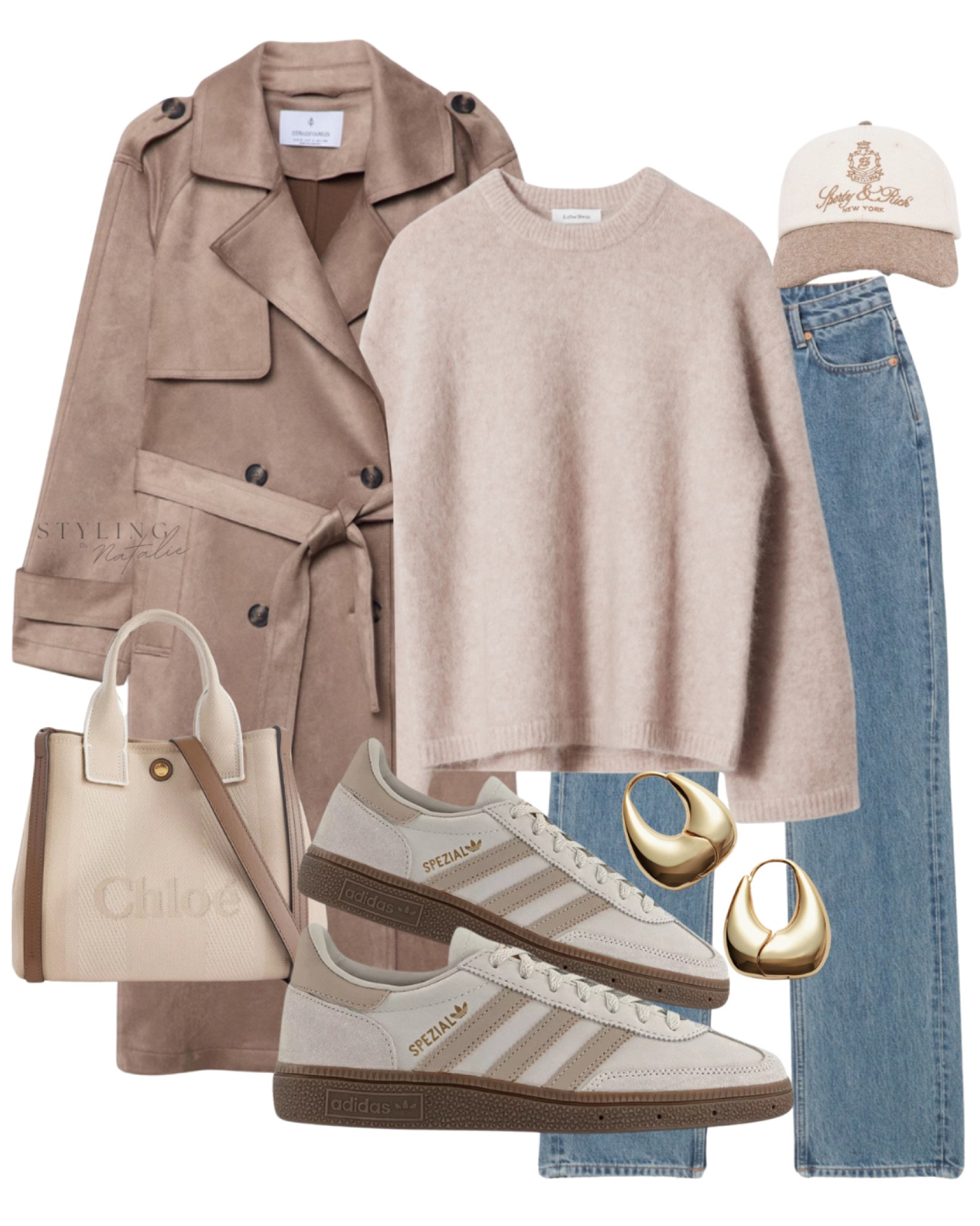 Suede trench coat, jeans, Adidas Spezial trainers, sporty & Rich baseball cap, knit jumper, Chloe tote bag & gold hoop earrings.
Everyday casual outfit, weekend look.

#LTKeurope #LTKstyletip #LTKuk
