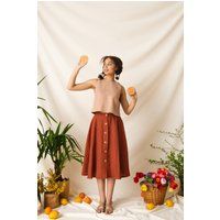 A-Line Button Down Skirt, High Waisted Linen Midi Retro Skirt | Etsy (UK)