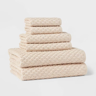 6pc Performance Plus Textured Dot Bath Towel Set Khaki - Threshold™ | Target