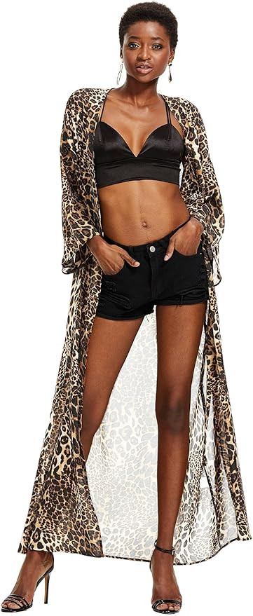 SweatyRocks Women's Flowy Kimono Cardigan Open Front Maxi Dress Loose Beach Coverups Swimsuit Cov... | Amazon (US)