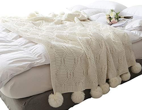 ZHIMIAN Acrylic Chenille Pompoms Fringe Throw Blanket 51"X63" Crochet,Super Soft | Amazon (US)