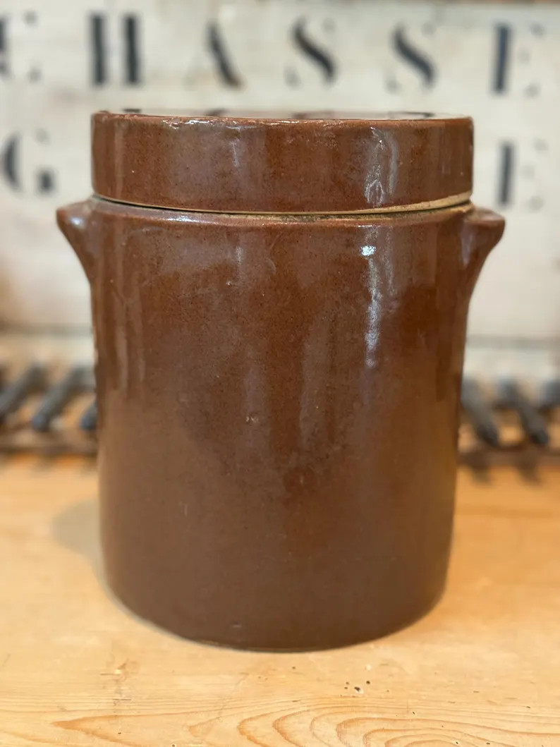 Vintage French Cornichon Jar With Lid | Brown Glazed Stoneware Pickling Crock | Antique French Pi... | Etsy (US)