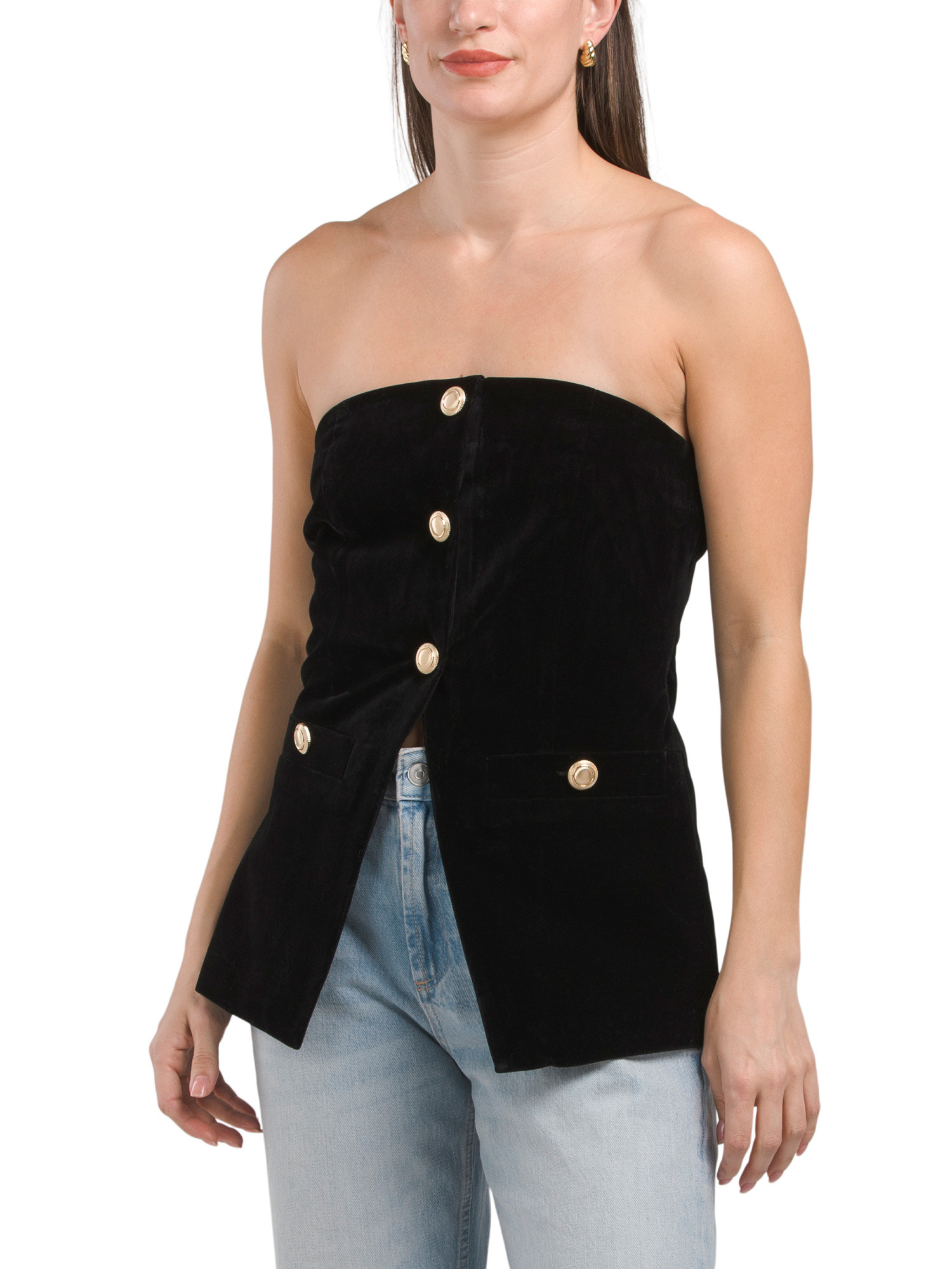Velvet Strapless Buttoned Long Top | Sleeveless Tops | Marshalls | Marshalls