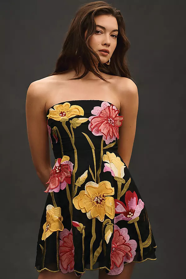 Strapless Floral Organza Mini Dress | Anthropologie (US)