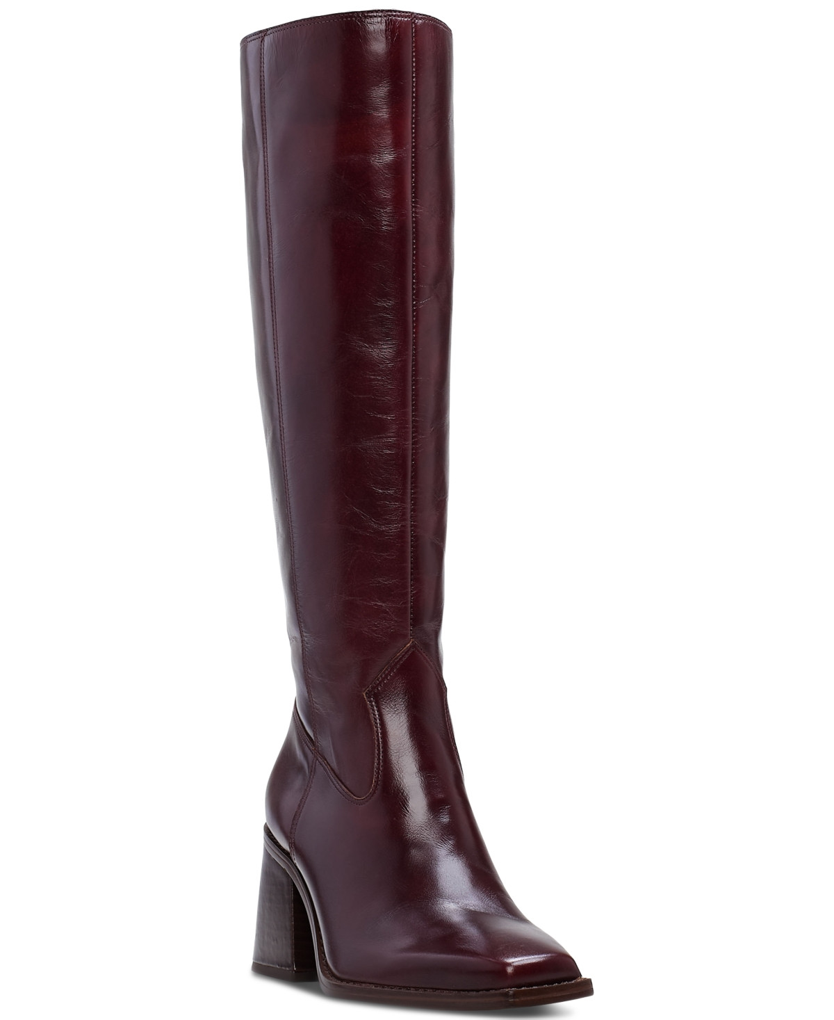 Vince Camuto Women's Sangeti Snip-Toe Block-Heel Knee-High Boots - Dark Mahogany Leather | Macy's