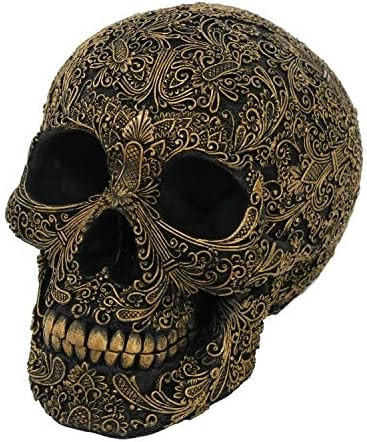 Pacific Giftware Black Carved Skull with Gold Flower Arrangement Outlines Resin Figurine Home Dec... | Amazon (US)