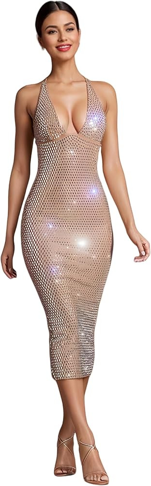 Sequin Midi Dress for Women Formal,Evening Cocktail,Wedding Guest,Galas | Amazon (US)