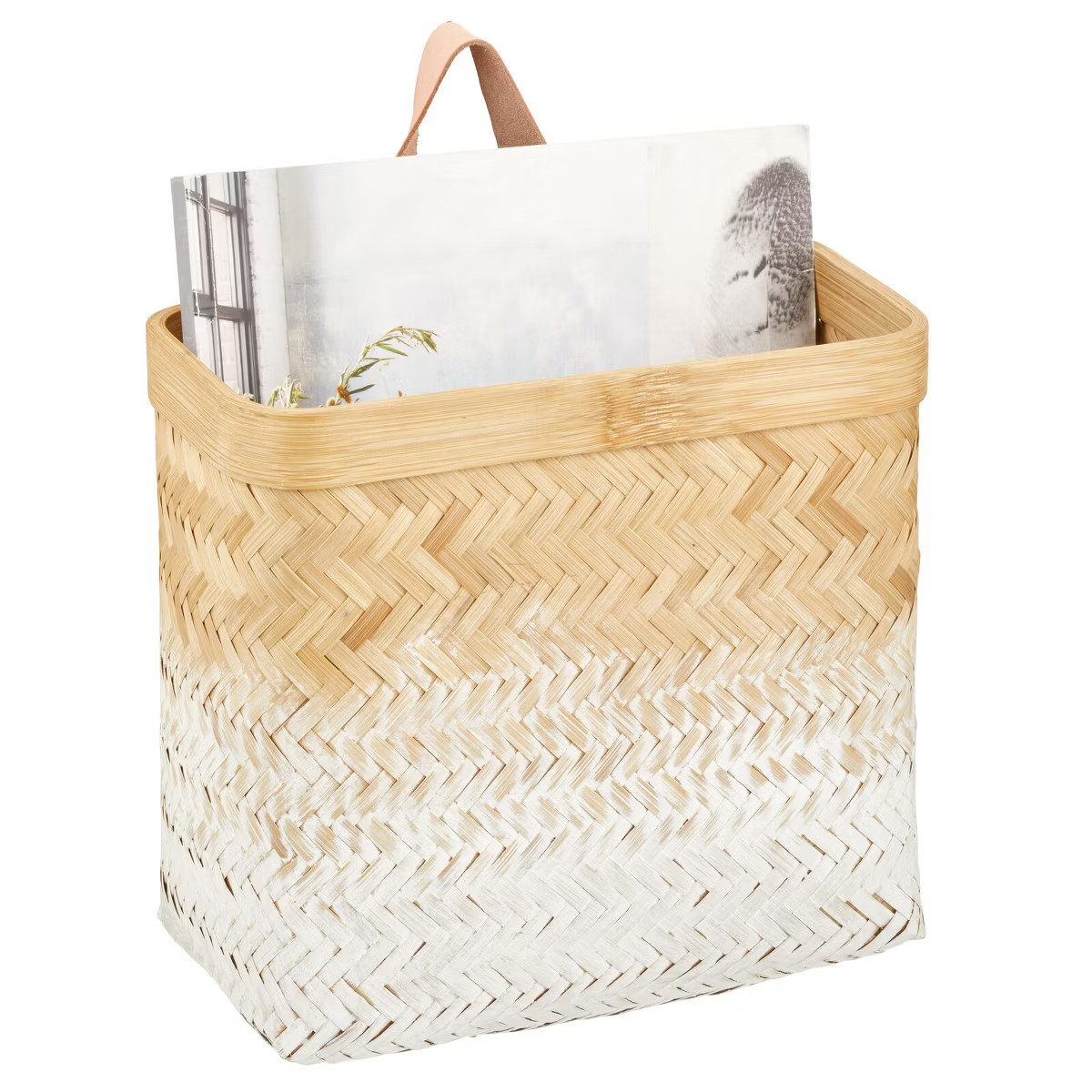 mDesign Woven Ombre Bamboo Hanging Wall Storage Organizer Basket, Natural/White | Target