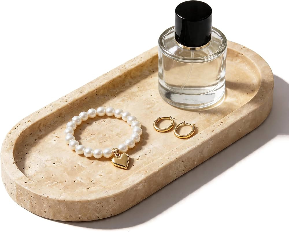 WORHE Italy Natural Travertine Stone Tray for Jewelry, Candles, Perfume, Trinket, Marble Oval Van... | Amazon (CA)