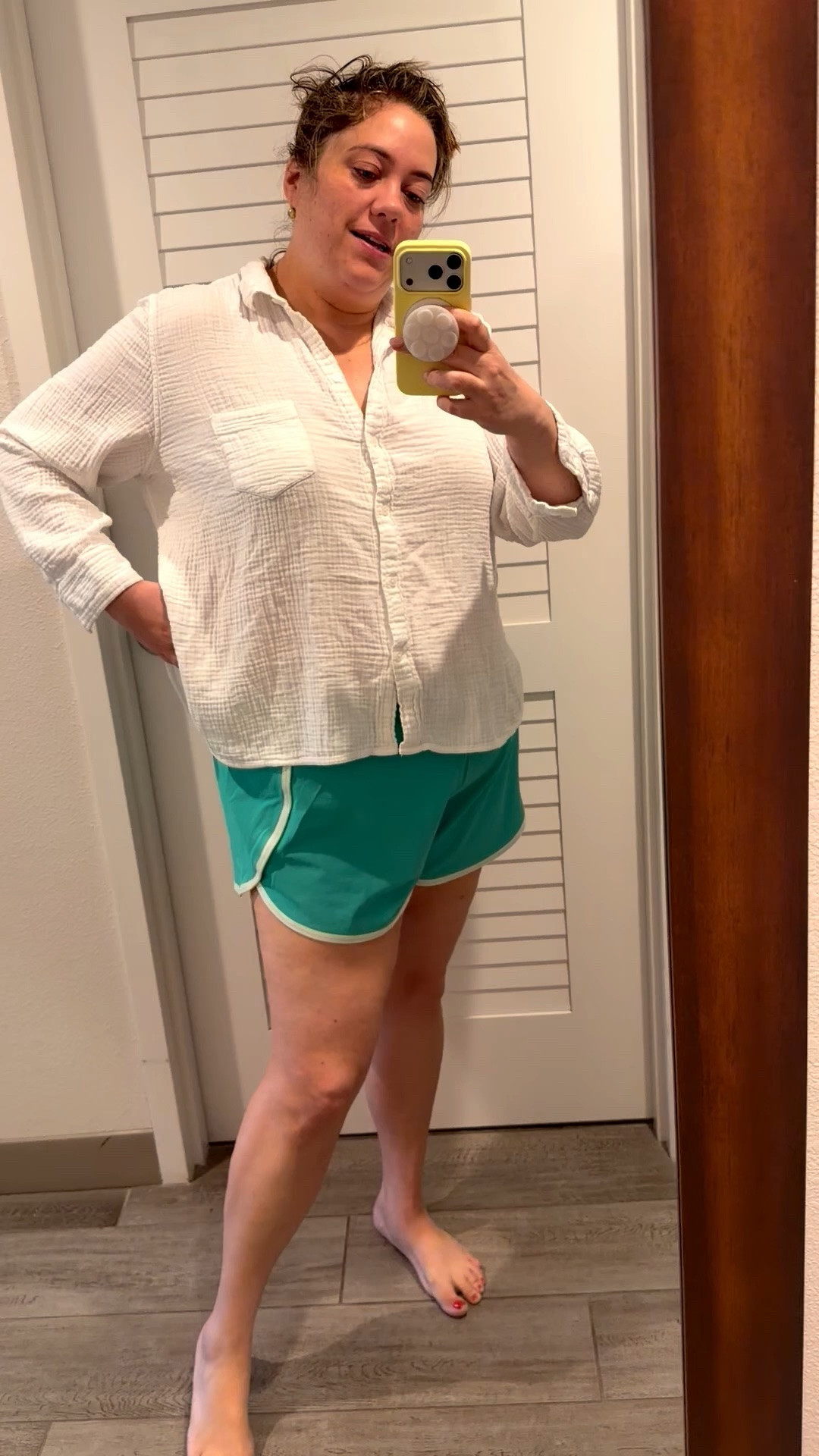 Shorts are drawstring so they are adjustable and for a little big vs the size chart. I'm an 18 but usually need a 1X and the XXL fit. 

Shirt is old j crew, but they have similar ones at j crew factory. One of my favorite summer shirts.