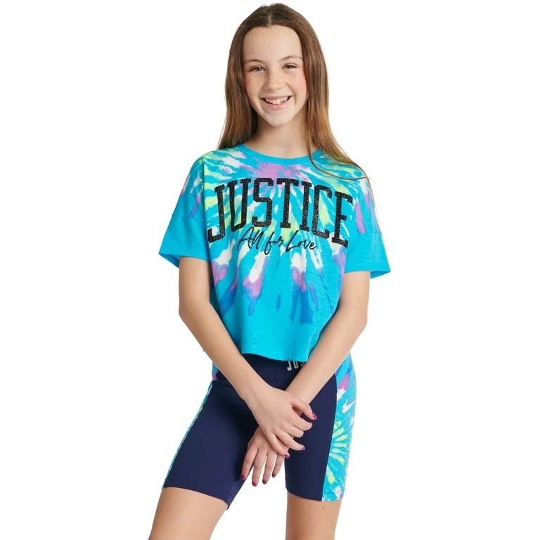 Justice Girls Boxy Oversized T-Shirt & Bike Short Outfit Set, Sizes XS-XXL | Walmart (US)