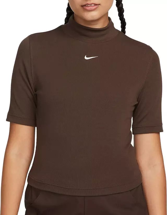Nike Women's Sportswear Essentials Ribbed Mock-Neck Short-Sleeve Shirt | Dick's Sporting Goods