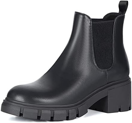 Women's Chelsea Boots Fashion Lug Sole Chunky Heel Slip on Elastic Ankle Booties | Amazon (US)