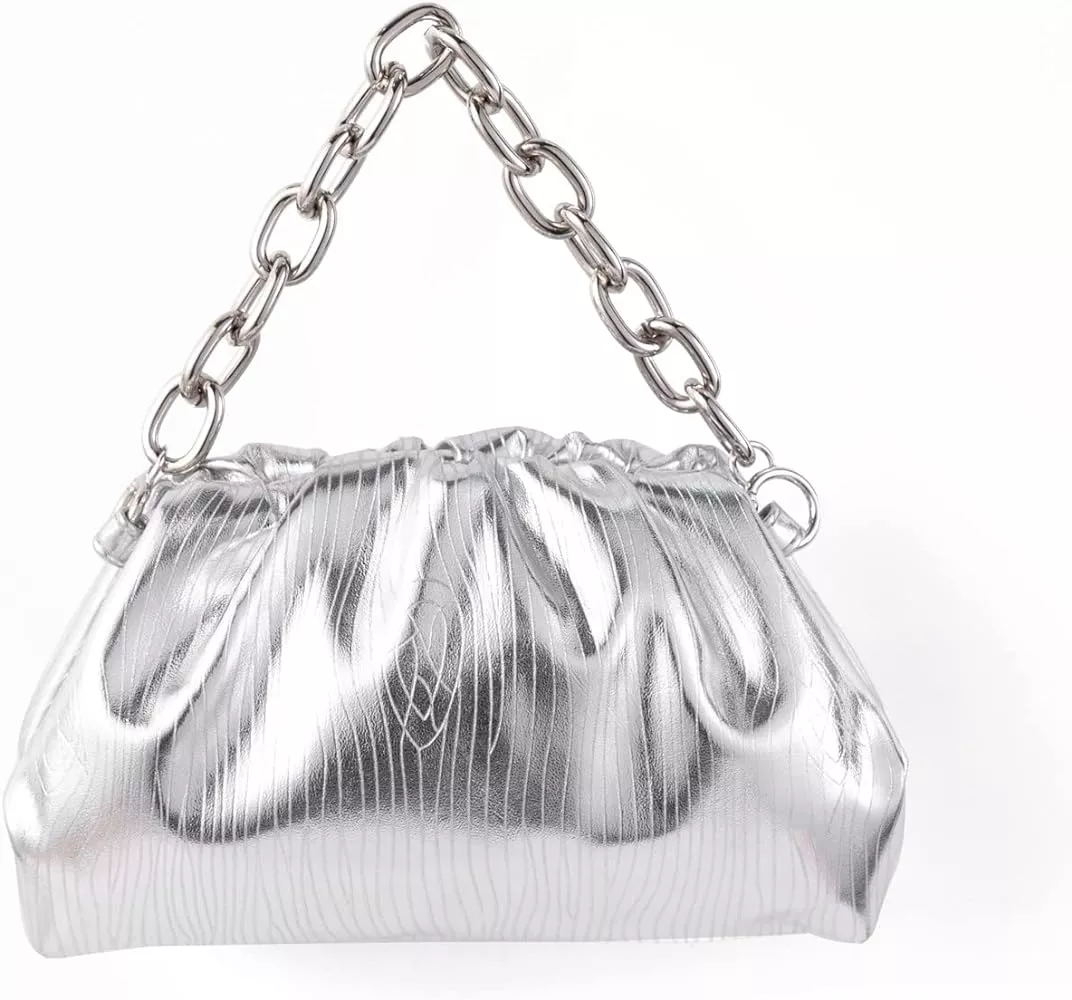 expouch Women Cloud Bag Slouchy Clutch Ruched Purse Evening Handbag with Gold Chain Shoulder Bag