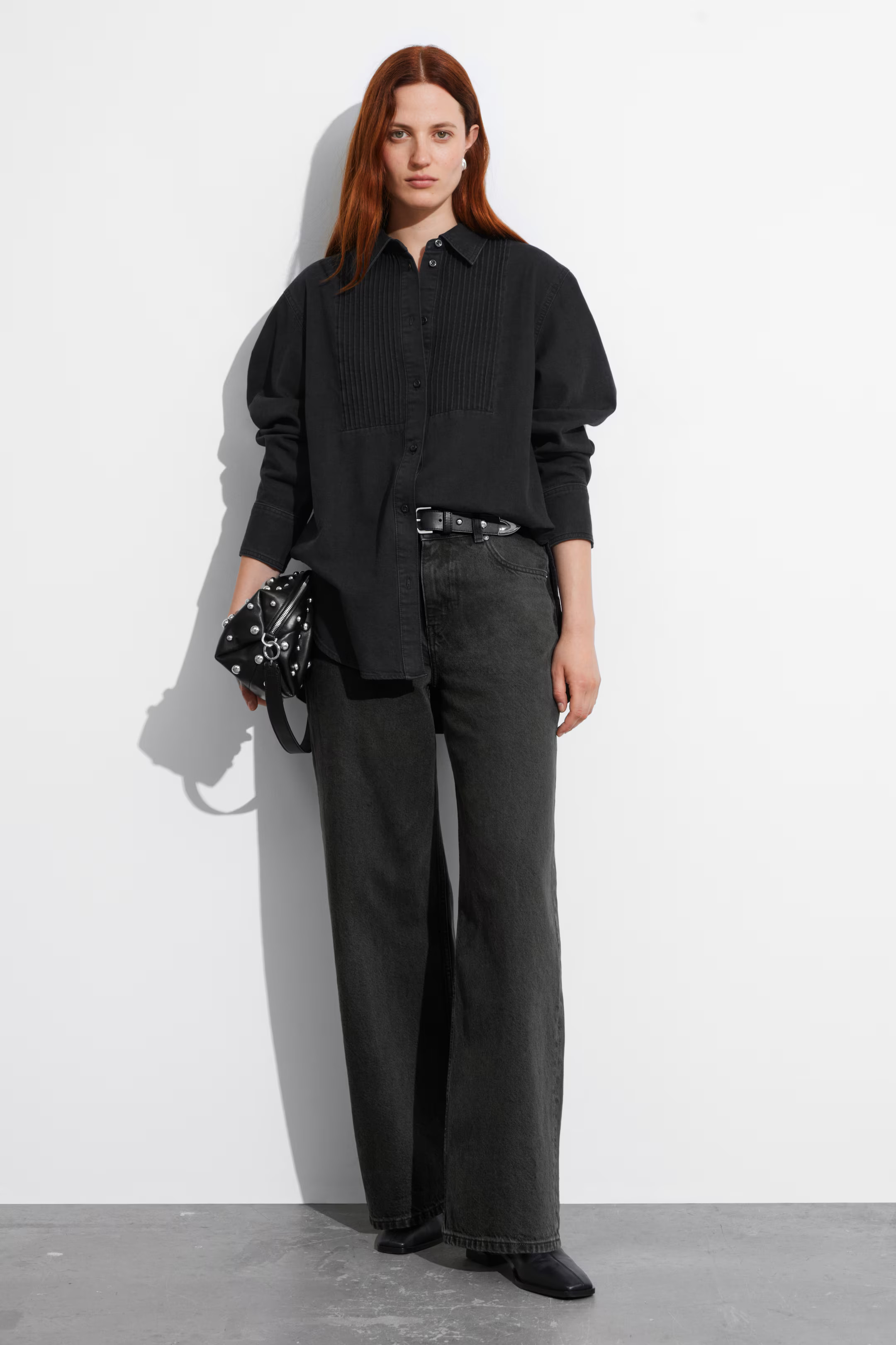 Pleated Denim Shirt - Black - Ladies | H&M GB | H&M (UK, MY, IN, SG, PH, TW, HK)