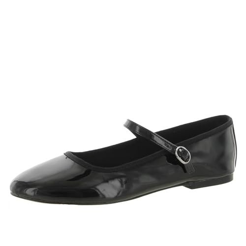 DOEYG Black Mary Jane Flats for Women Round Toe Mary Janes Shoes Ballet Flats with Strap Buckle Flats Casual Ballerina Flat Shoes | Amazon (US)