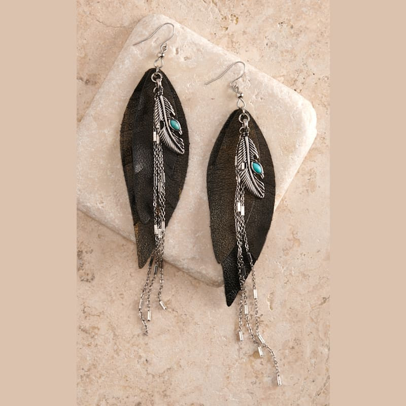 Cowgirl Confetti Serenity Copper Leather Feather and Chain Dangle Earrings | Cavender's