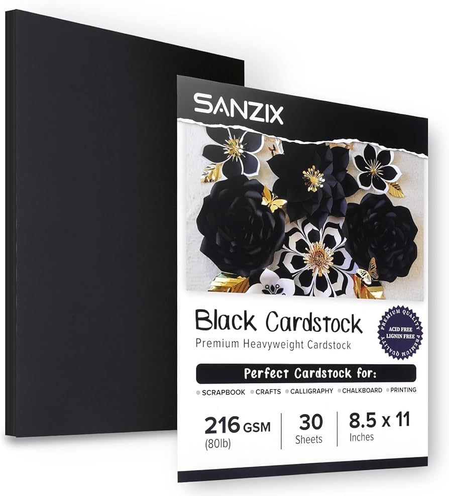 30 Sheets Black Cardstock 8.5 x 11 Inch Thick Paper, 80lb. 216 GSM Heavy Weight Printer Paper, Ca... | Amazon (US)