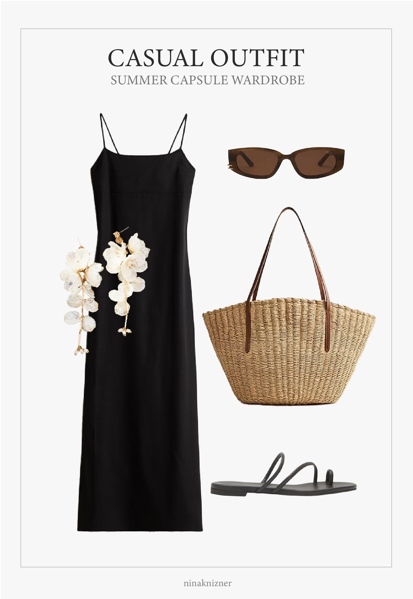 Elevated casual summer outfit, perfect for lunch and dinner dates.

Black, linen maxi dress paired with a straw tote and strappy sandals. Ivory statement earrings and brown rectangular glasses.


#summeroutfit #capsulewardrobe #modernluxe #quietluxury #neutraloutfits

#LTKSeasonal #LTKTravel #LTKStyleTip
