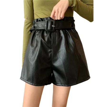 Women Faux Leather Shorts High Waisted Wide Leg Faux Leather Shorts Belted Leather Shorts | Walmart (US)