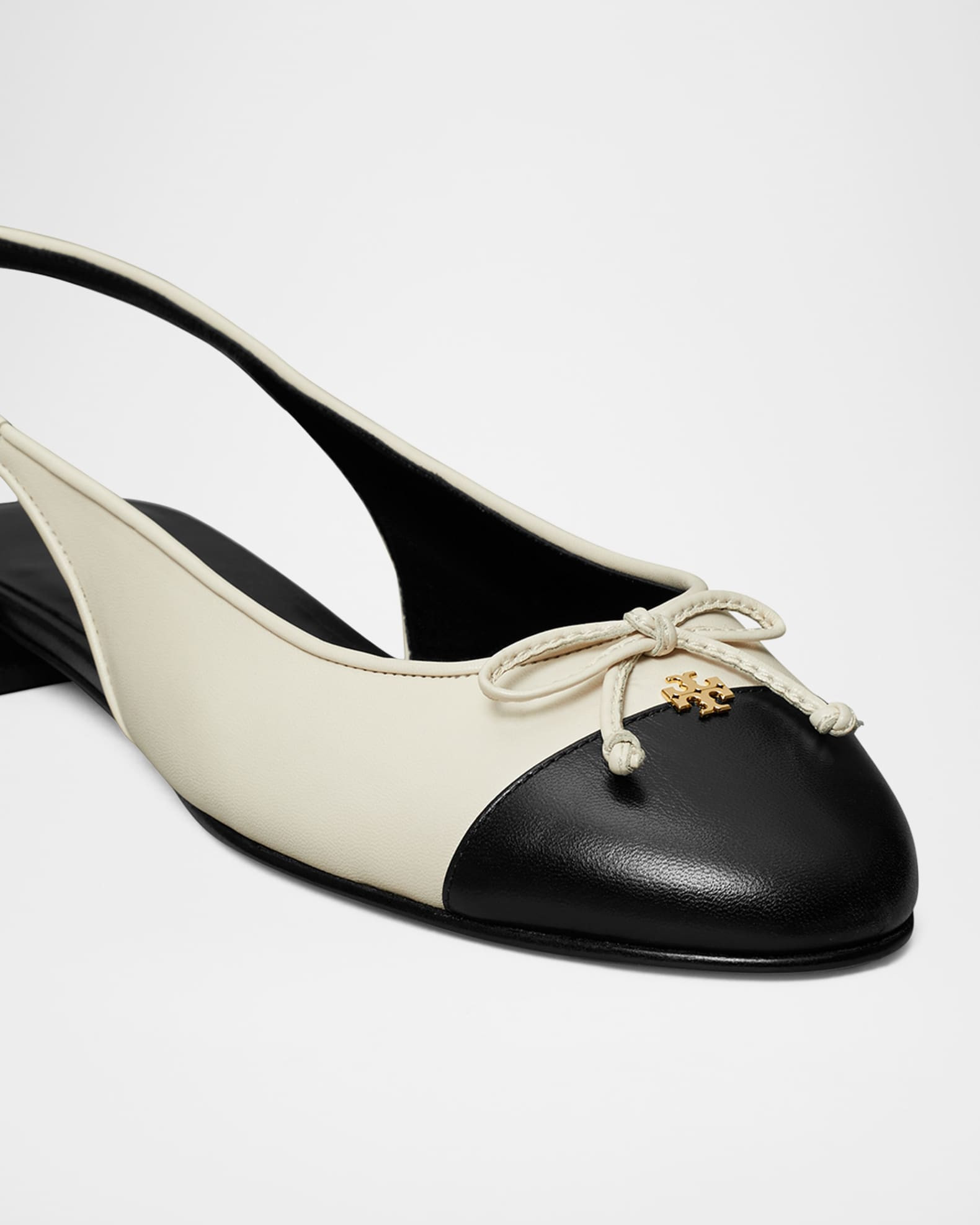 Cap-Toe Leather Slingback Ballerina Flats | Neiman Marcus