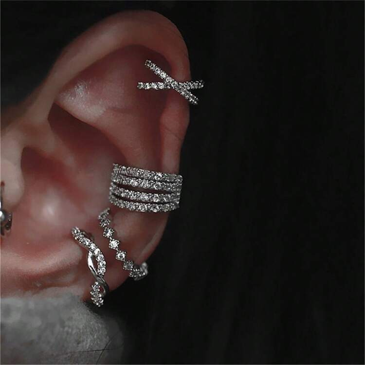 VKHK 4pcs/Set Luxurious Copper Material Cube Shape Zirconia Decorated Women's Clip-On Earrings | SHEIN