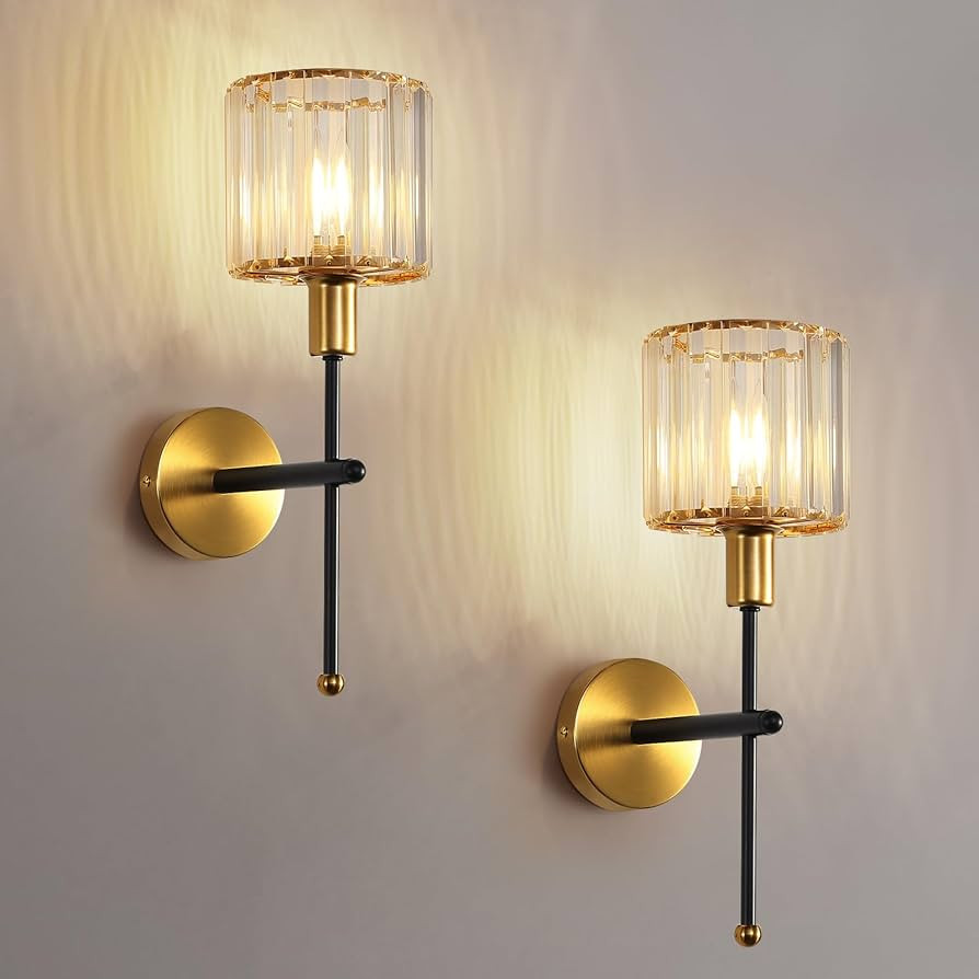 Eustace Vintage Crystal Wall Sconce, Black and Gold Bathroom Vanity Light Fixtures, Hardwired Sco... | Amazon (US)