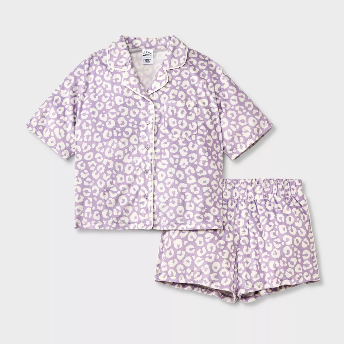 Girls' 2pc 'Leopard' Short Sleeve Coat Pajama Set - art class™ Purple M | Target