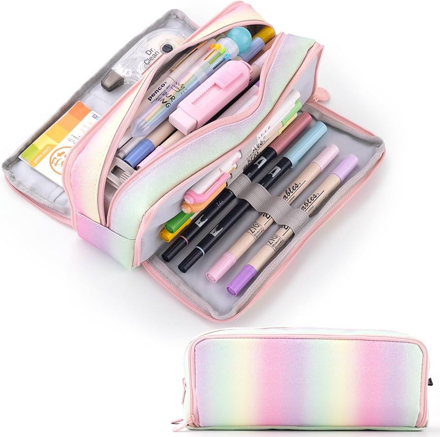 CICIMELON Large Capacity Pencil Case 3 Compartment Pencil Pouch Pen Bag for Teen Girls Boy Men Wo... | Amazon (US)