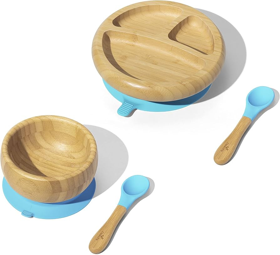 Avanchy Bamboo Baby Plate, Bowl & Spoons Set - Baby Cutlery - Bamboo Kids Bowl - BPA Free Bowl - ... | Amazon (US)