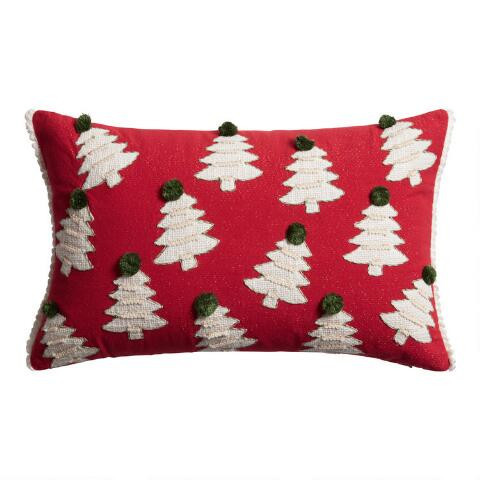 Pier Place Red and White Tree Applique Lumbar Pillow | World Market