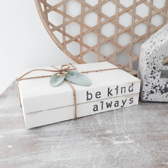 Be Kind Always Stamped Books Set • Farmhouse Decor • White Book Stack with Green Lambs Ear Le... | Etsy (CAD)