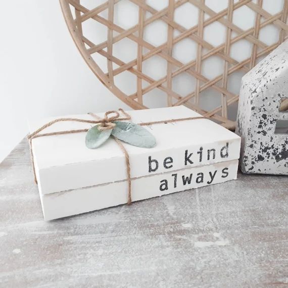 Be Kind Always Stamped Books Set • Farmhouse Decor • White Book Stack with Green Lambs Ear Le... | Etsy (CAD)