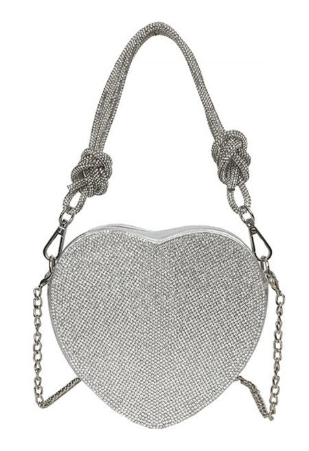 Knotted Full Rhinestone Heart Clutch | Chicwish