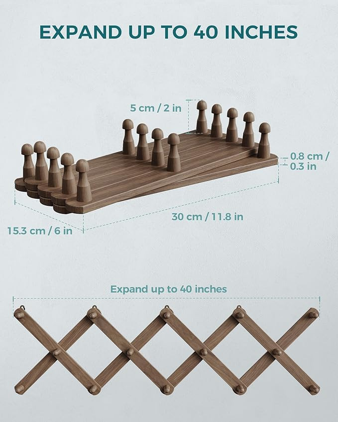 OROPY Wood Accordion Wall Hanger, Expandable Coat Rack Wall Mount with 14 Pegs, Expanding Hat Rac... | Amazon (US)